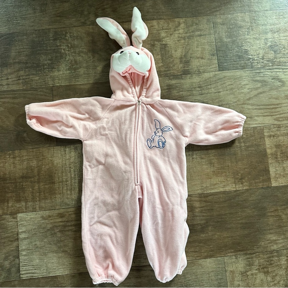 Fleece bunny costume union suit light pink